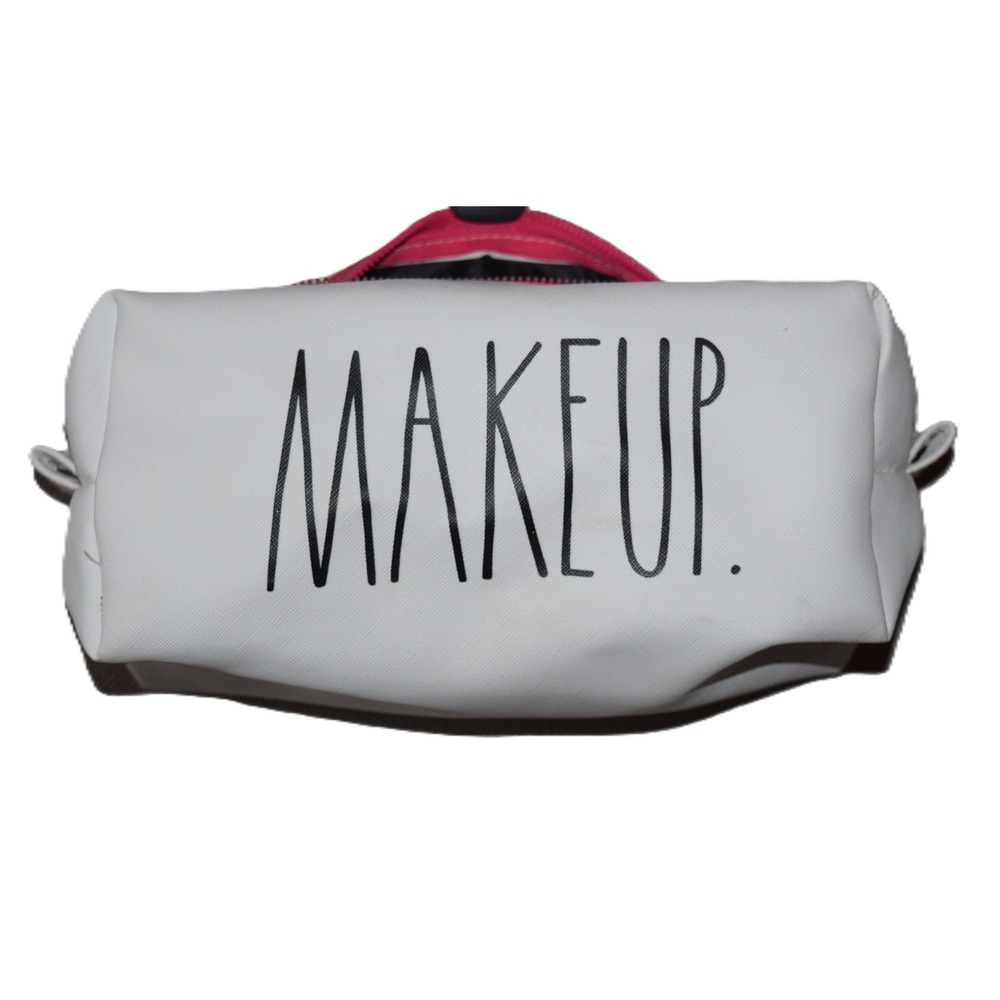 Rae Dunn Makeup Bag Women White Good Pink Zipper Exterior Pocket Pouch